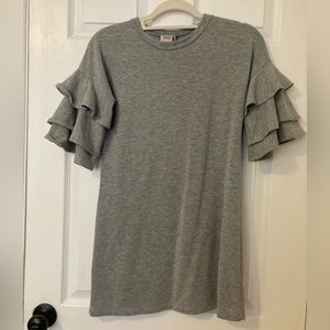 For all seasons grey ruffle sleeve dress